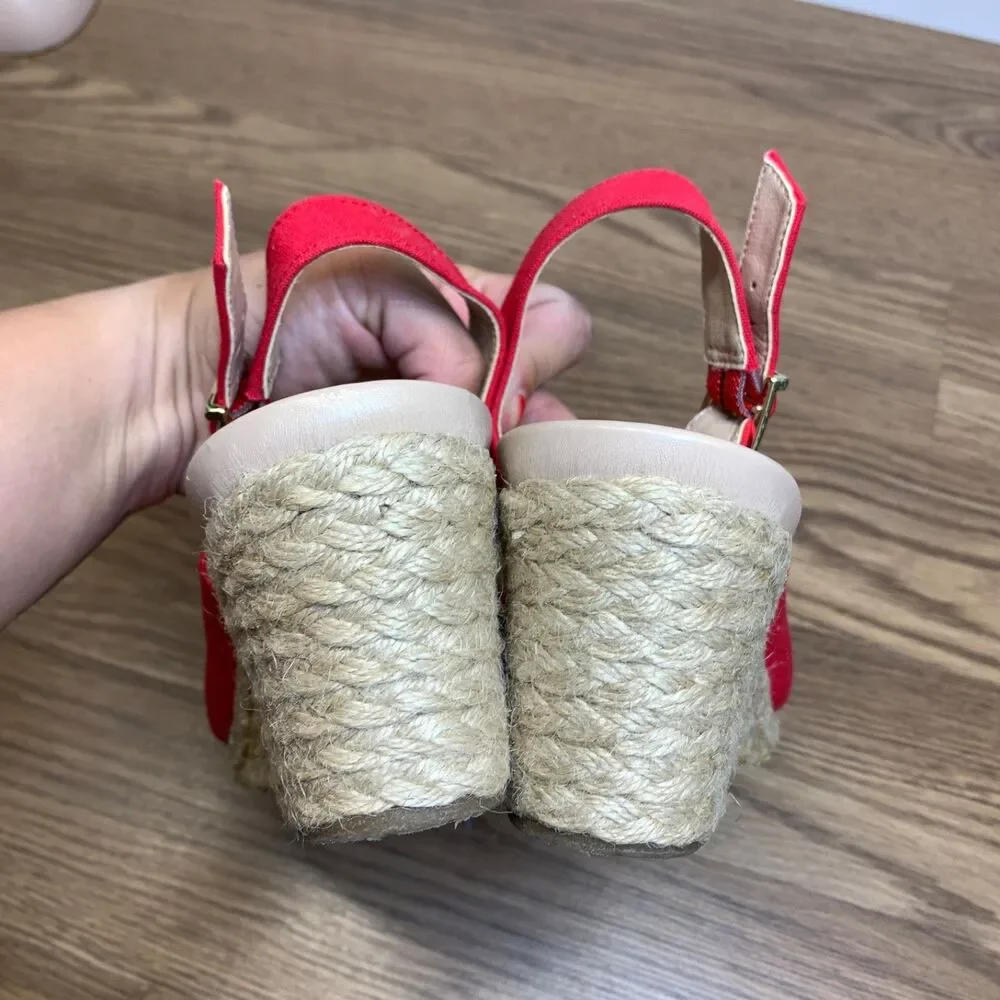 Vionic Caralina Espadrilles Wedge‎ Jute Slingback Women Red Shoes Heels 9.5 Wide